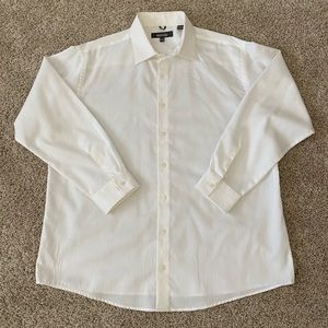 Mens Kenneth Cole Reaction white button down long sleeve dress shirt neck 17